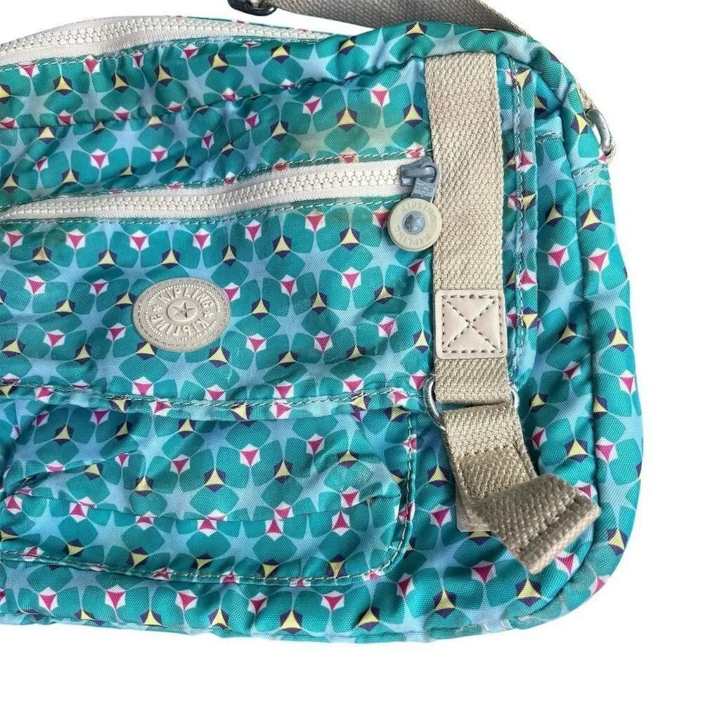 Kipling Crossbody Bag‎ Clover Blue Geometric with Monkey Keychain